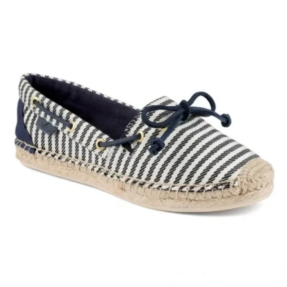 Sperry Navy and Cream Espadrilles with Jute Sole - Picture 1 of 9